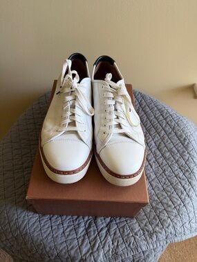 Coach White Leather Sneakers with Brown Trim